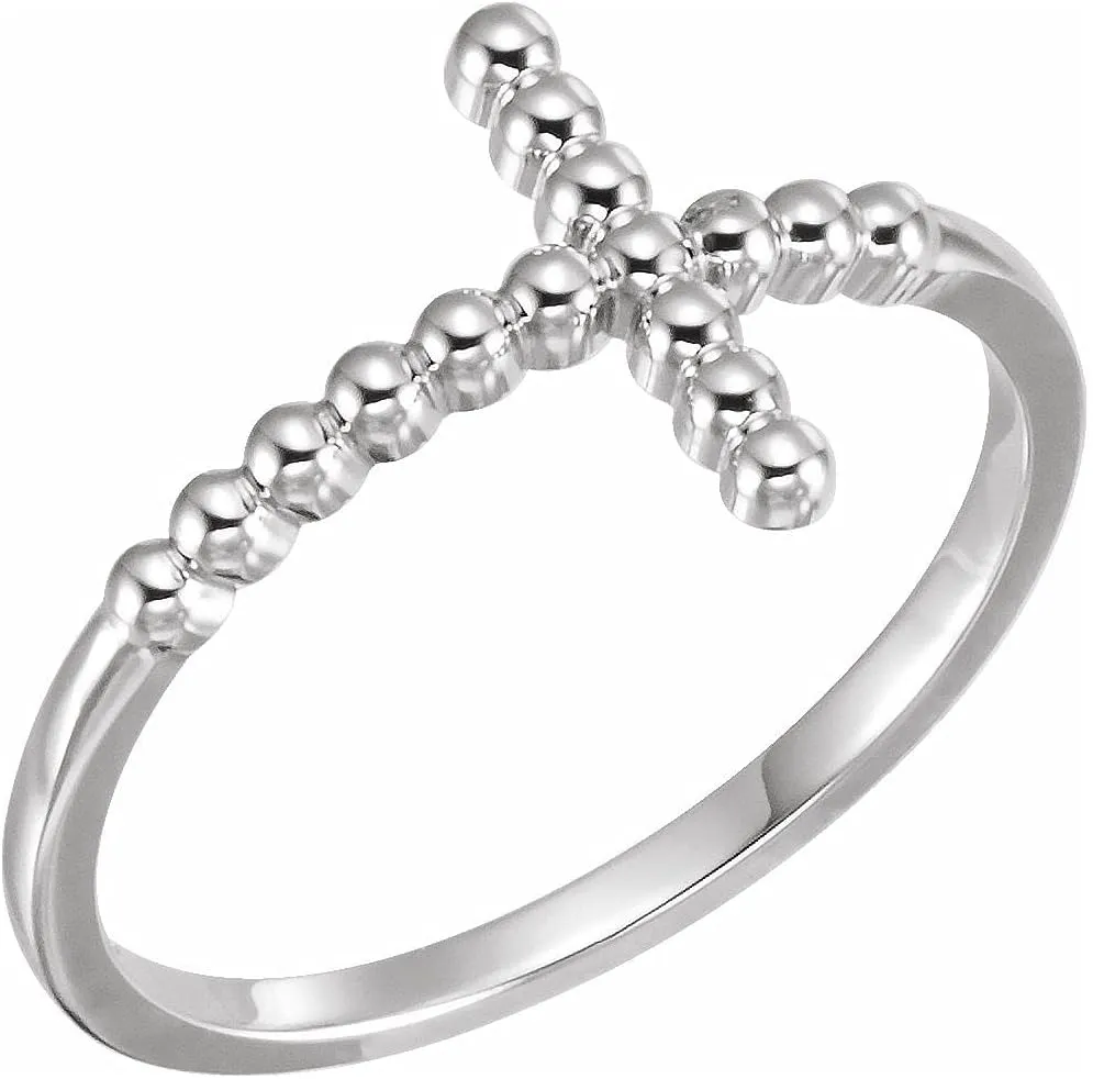 JewelryWeb Continuum 925 Sterling Silver Beaded Sideways Religious Faith Cross Ring Mounting Size 7 Band Style-Ring for Women