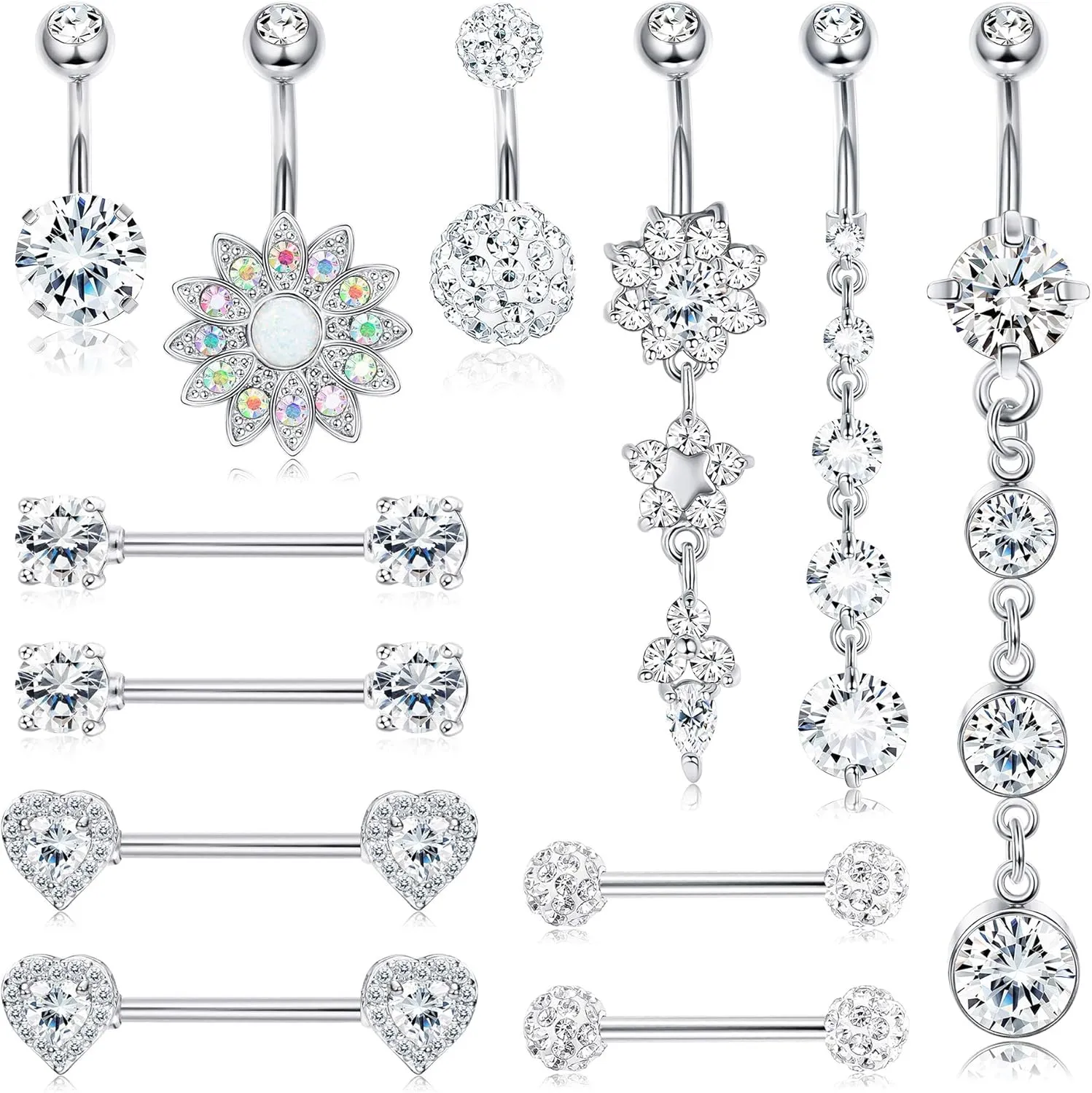 JOERICA Nipple Rings Belly Button Rings for Women 14G Stainless Steel Nipplerings Belly Navel Piercing Jewelry