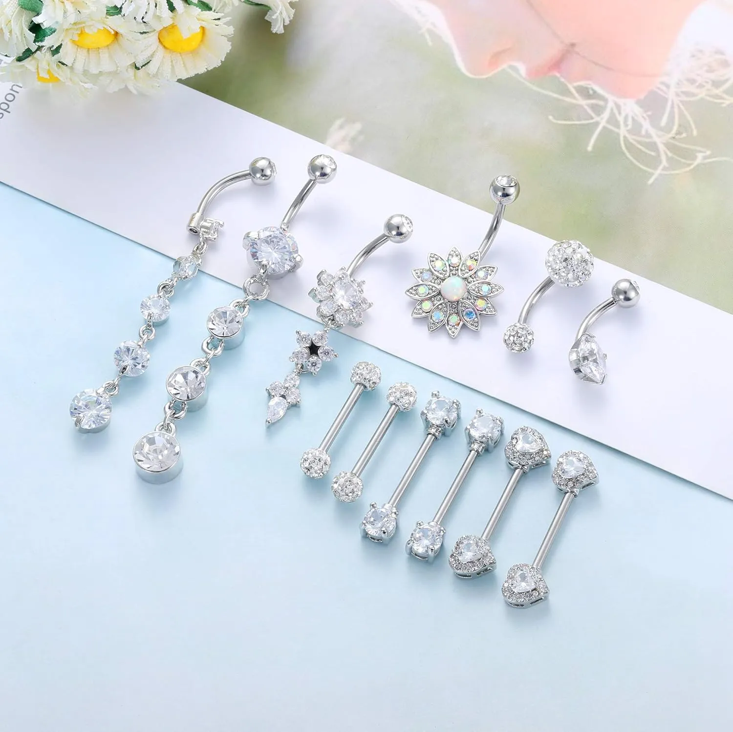 JOERICA Nipple Rings Belly Button Rings for Women 14G Stainless Steel Nipplerings Belly Navel Piercing Jewelry