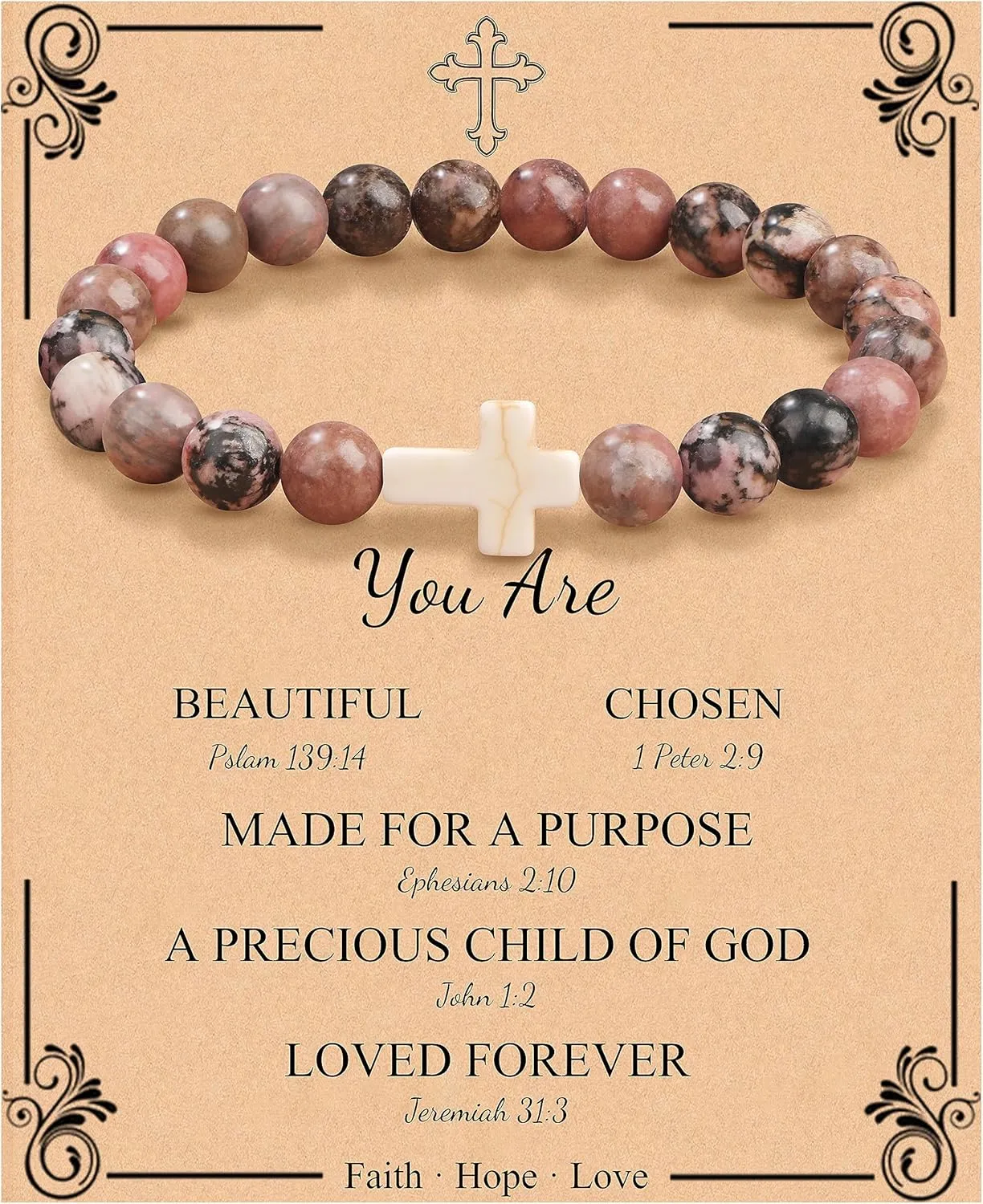 JoycuFF Christian Bracelets for Women Cross Bracelets for Religious Women Easter Catholic Natural Stone Bracelets Christian Jewelry Faith Communion Baptism Gifts