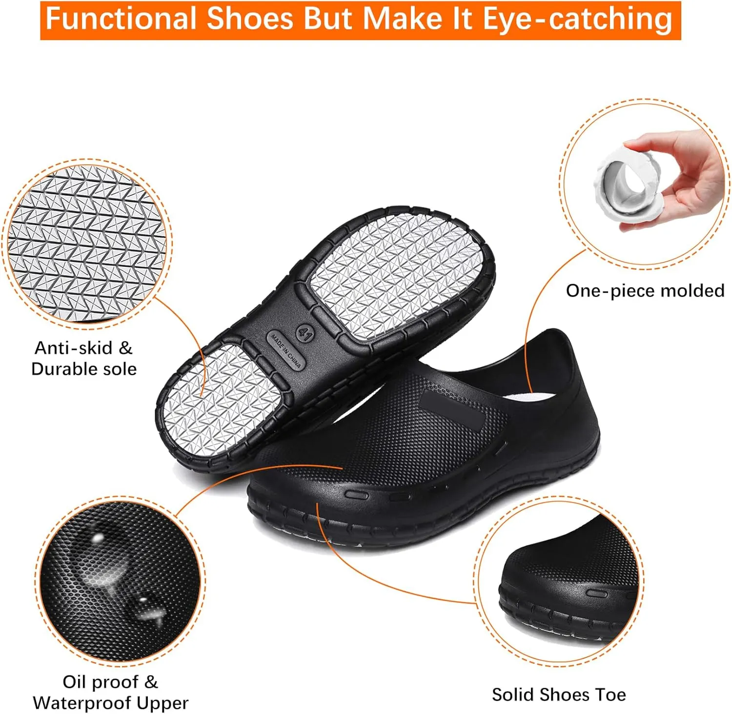 JSWEI Chef Shoes for Men - Professional Oil Water Resistant Nursing Chef ShoeNon-Slip Safety Working Shoes for Kitchen Garden Bathroom Construction