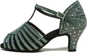 JUODVMP Women Latin Dance Shoes Rhinestone Dance Shoes Ballroom Performance Dance Shoes Model YCL558