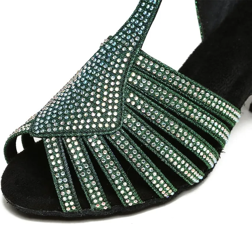 JUODVMP Women Latin Dance Shoes Rhinestone Dance Shoes Ballroom Performance Dance Shoes Model YCL558