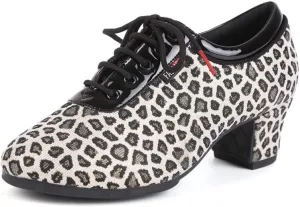 JUODVMP Women's Ballroom Dance Shoes Closed-Toe Lace-up Split-Sole Salsa Professional Practice Low Heel Dance Shoes