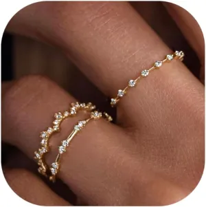 KAERUN Stackable Gold Rings for Women Non Tarnish Dainty 14K Gold Plated Thin Cubic Zirconia Thumb Ring Set Stack Trendy Statement Promise Wedding Bands Engagement Rings for Women Size 6 7 8 9 10