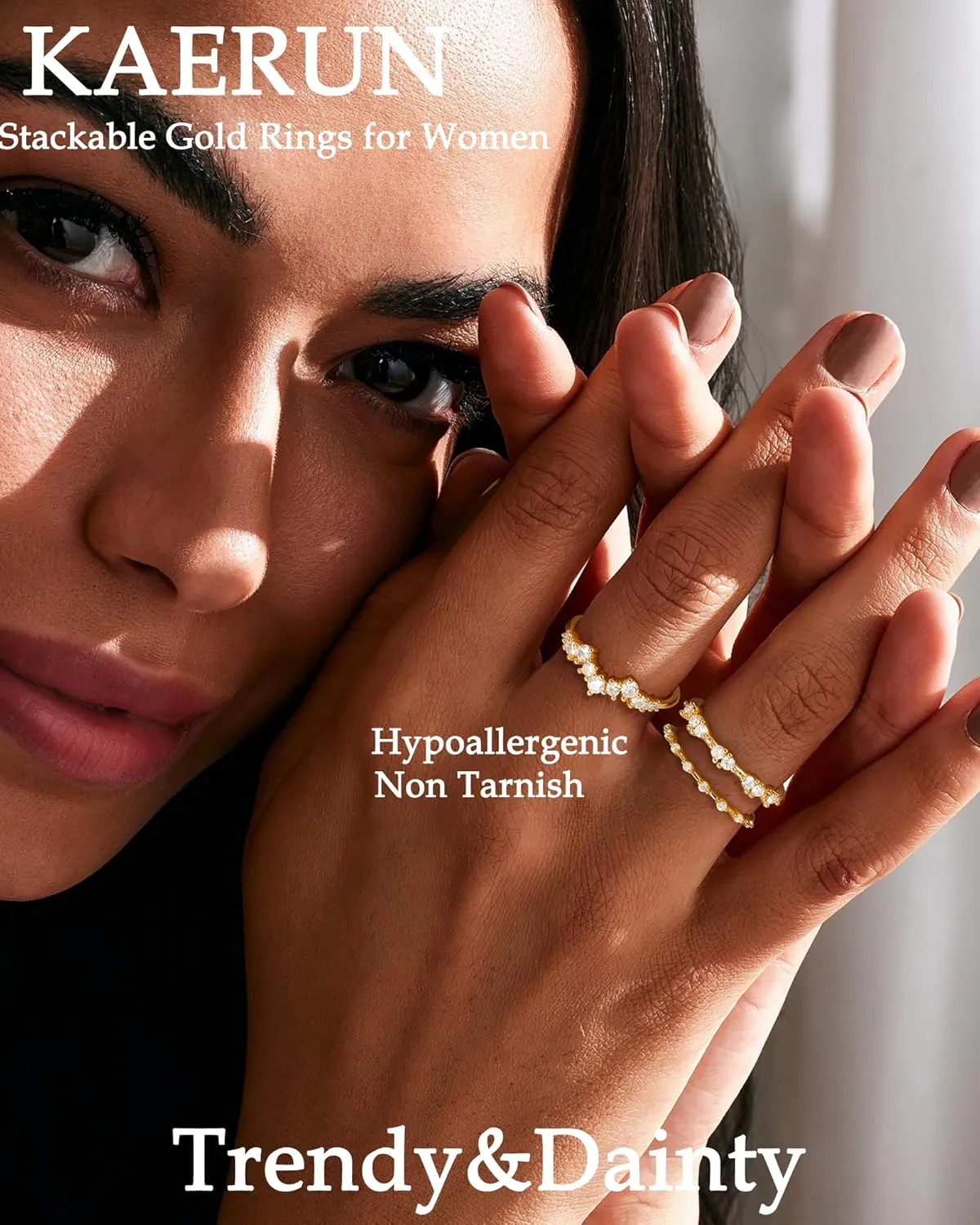 KAERUN Stackable Gold Rings for Women Non Tarnish Dainty 14K Gold Plated Thin Cubic Zirconia Thumb Ring Set Stack Trendy Statement Promise Wedding Bands Engagement Rings for Women Size 6 7 8 9 10