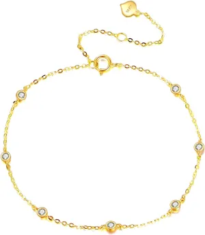 KECHO 14k Real Gold Anklets Bracelets Link Chain 8 2 in Bracelets Cubic zirconia Jewelry Gifts for Women