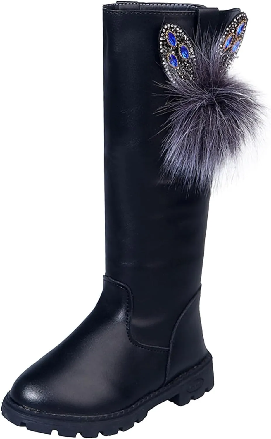 Kids Girls Knee High Heels Boots Leather Lace-Up Waterproof Side Zipper Boots Winter Combat Riding Boots