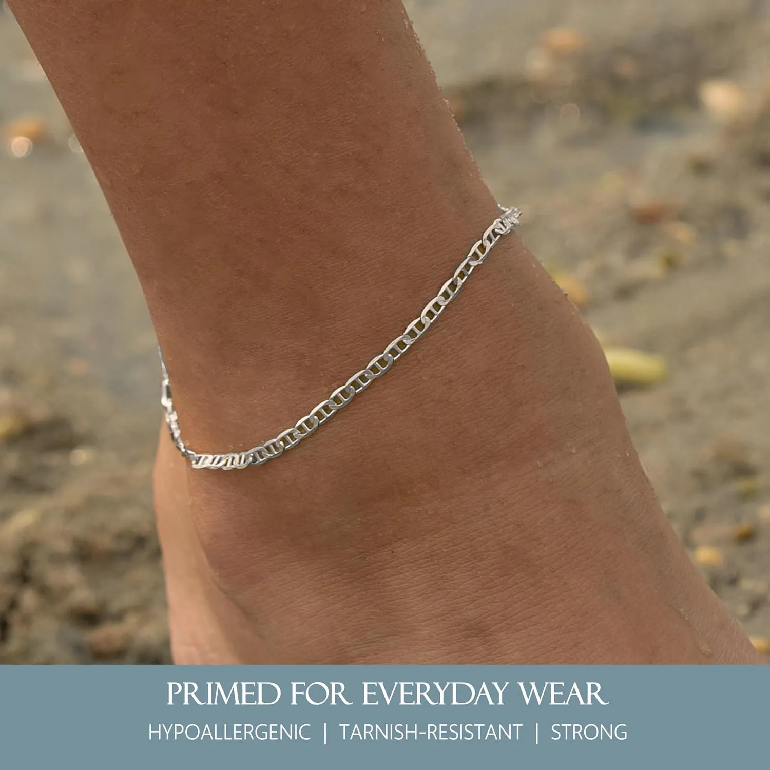 KISPER Solid 925 Sterling Silver Ankle Bracelets for Women, Waterproof Tarnish Resistant Anklets, Curb/Rope/Figaro/Mariner Chain, 9, 10, 11 Inch