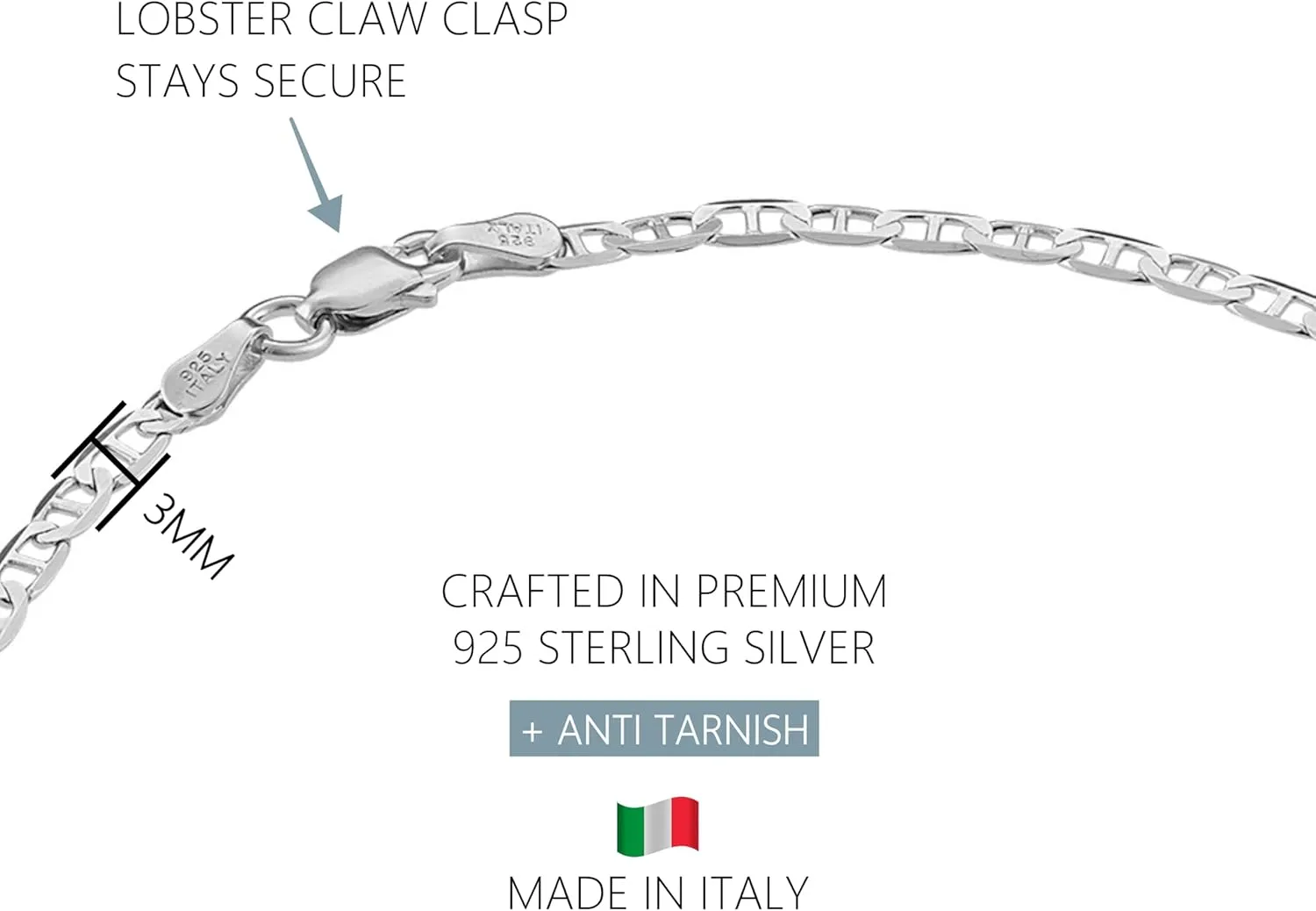 KISPER Solid 925 Sterling Silver Ankle Bracelets for Women, Waterproof Tarnish Resistant Anklets, Curb/Rope/Figaro/Mariner Chain, 9, 10, 11 Inch