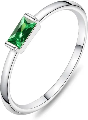KOHOTA Silver Birthstone Rings for Women Dainty Stackable Engagement Wedding Promise Rings Non Tarnish CZ Emerald Green Gemstone Ring Mothers Birthday Gift Size 6-10