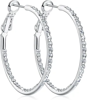 KOSE 14K Gold Hoop Earrings for Women Hypoallergenice, 35mm Rhinestone Hoop Earrings with 14K Gold Plated, Gift for Women and Friend