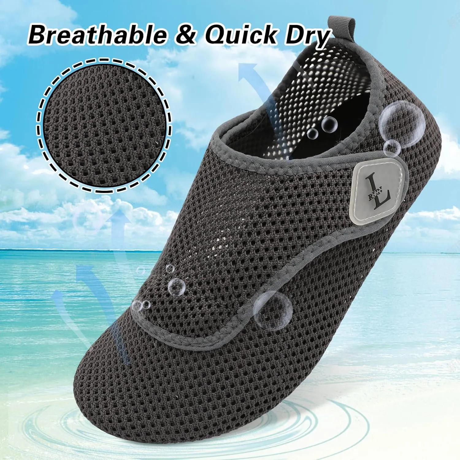 L-RUN Womens Mens Water Shoes Wide Toe Barefoot Swim Shoes for Beach Pool Sand Yoga Quick Dry Adluts Aqua Sock Non Slip