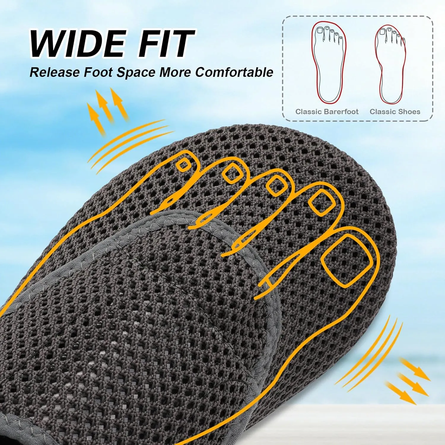L-RUN Womens Mens Water Shoes Wide Toe Barefoot Swim Shoes for Beach Pool Sand Yoga Quick Dry Adluts Aqua Sock Non Slip
