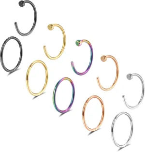 Lantine 20G 18G Nose Rings Hoops Set Surgical Steel Earrings Cartilage Earrings for Women Hinged Clicker Septum Rings Daith Tragus Helix Piercing Jewelry 6-10mm 10Pcs