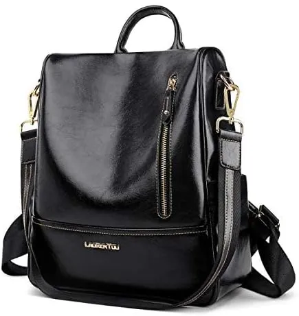 LAORENTOU Cow Leather Backpack Purse for Women Antitheft Rucksack Ladies Shoulder Bag Leather Handbag Backpacks