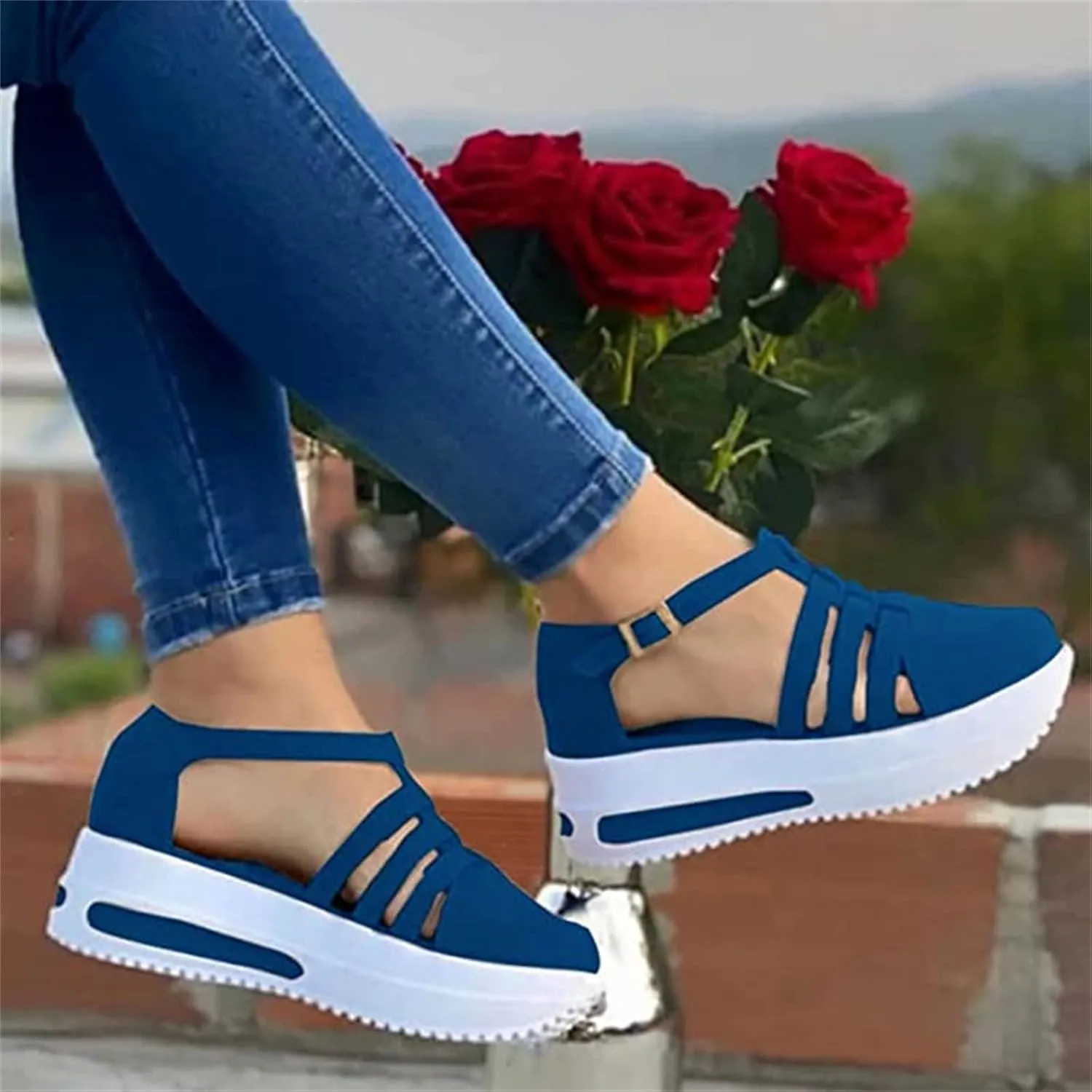 Lausiuoe Wedge Sandals For Women Wide Width Dressy Platform Ankle Strap Summer Shoes Casual Flatform Walking Shoes
