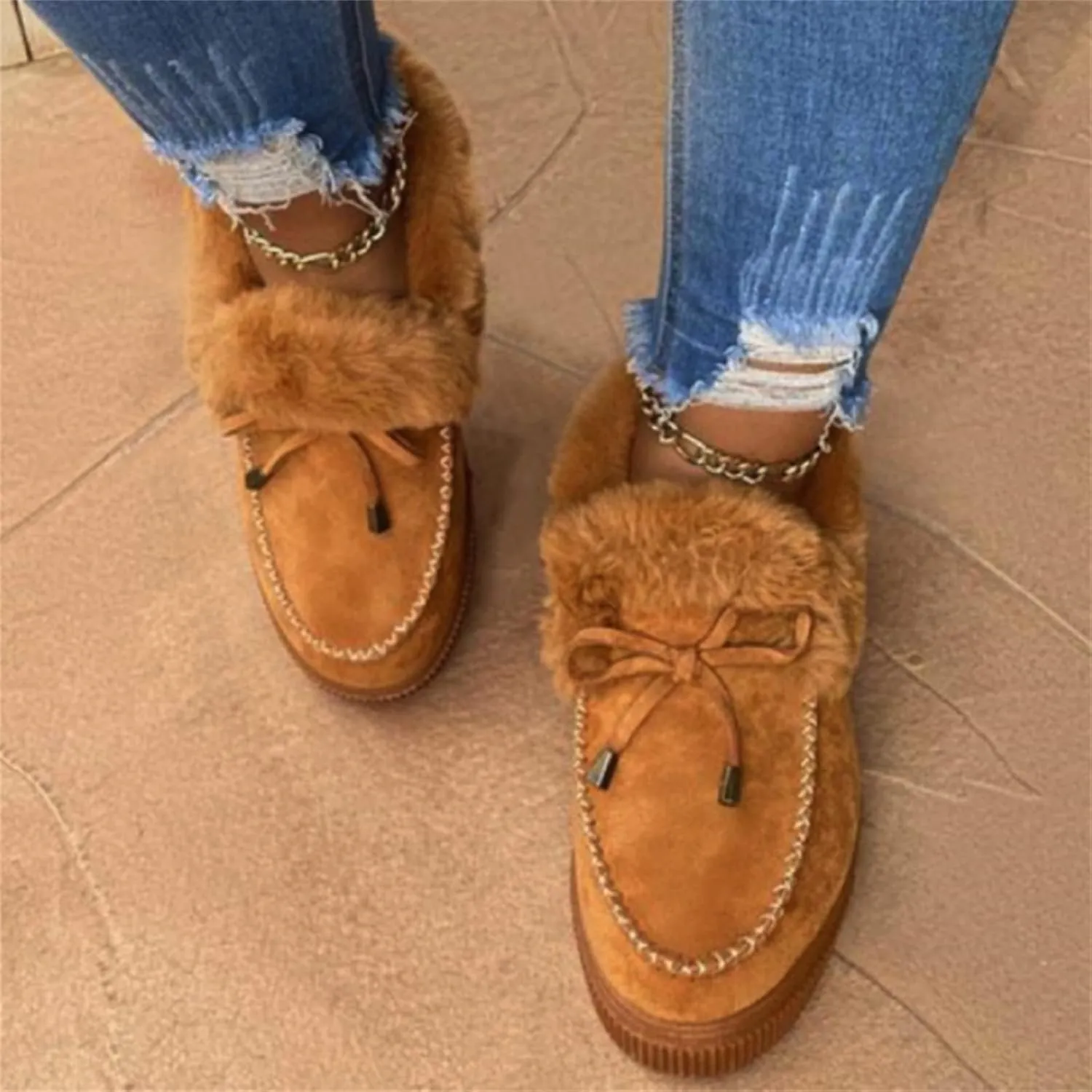 Lausiuoe Winter Boots For Women 2022 Trendy Warm Fur Lined Snow Outdoor Booties Casual Fashion Comfortable Fuzzy Shoes