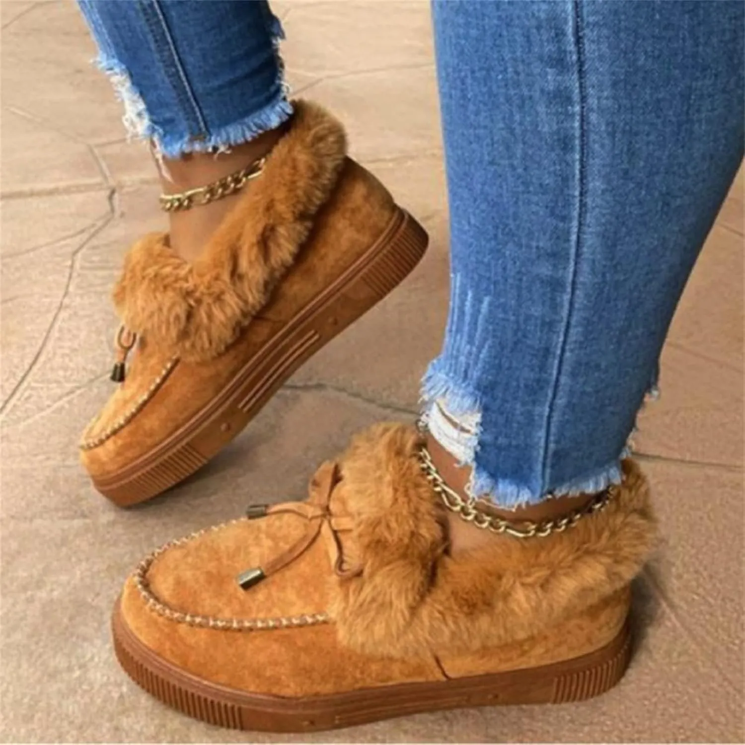 Lausiuoe Winter Boots For Women 2022 Trendy Warm Fur Lined Snow Outdoor Booties Casual Fashion Comfortable Fuzzy Shoes