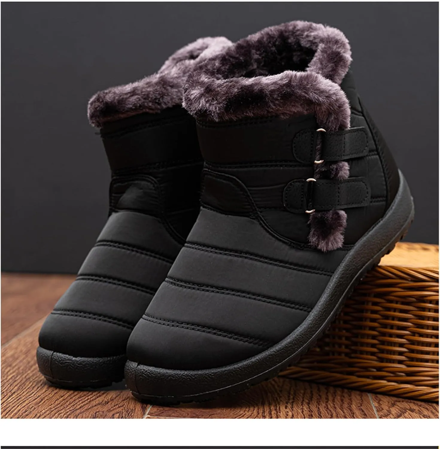 Lausiuoe Winter Boots For Women Waterproof Snow Non Slip Fur Lined Warm Slip On Booties Comfortable Outdoor Shoes