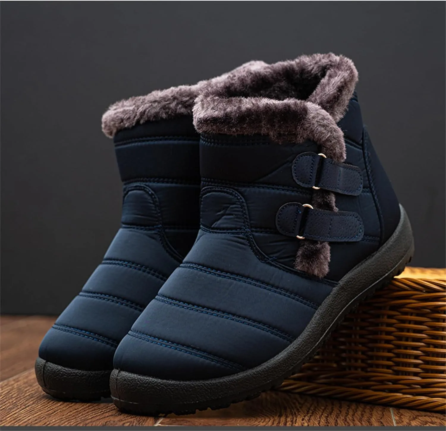 Lausiuoe Winter Boots For Women Waterproof Snow Non Slip Fur Lined Warm Slip On Booties Comfortable Outdoor Shoes