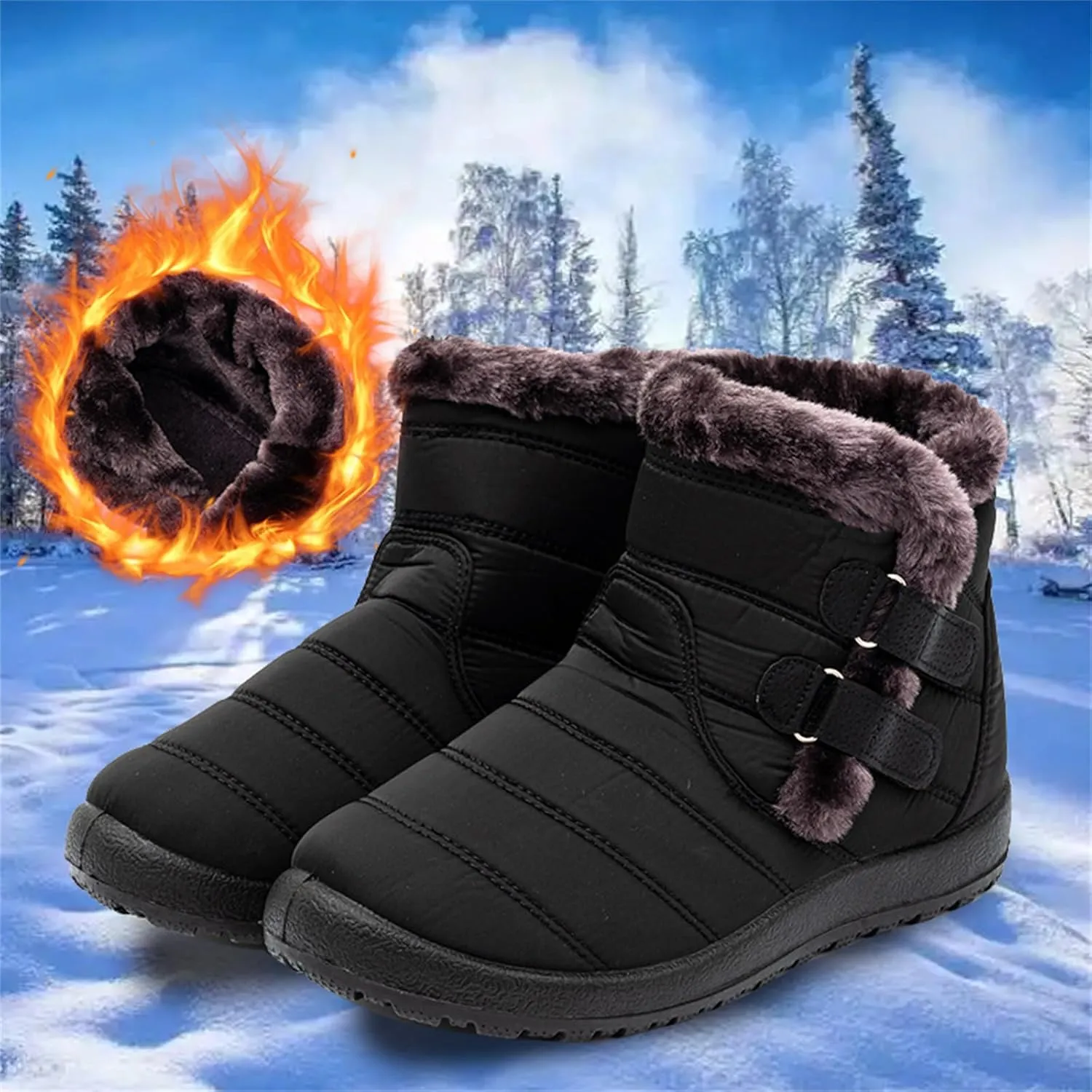 Lausiuoe Winter Boots For Women Waterproof Snow Non Slip Fur Lined Warm Slip On Booties Comfortable Outdoor Shoes