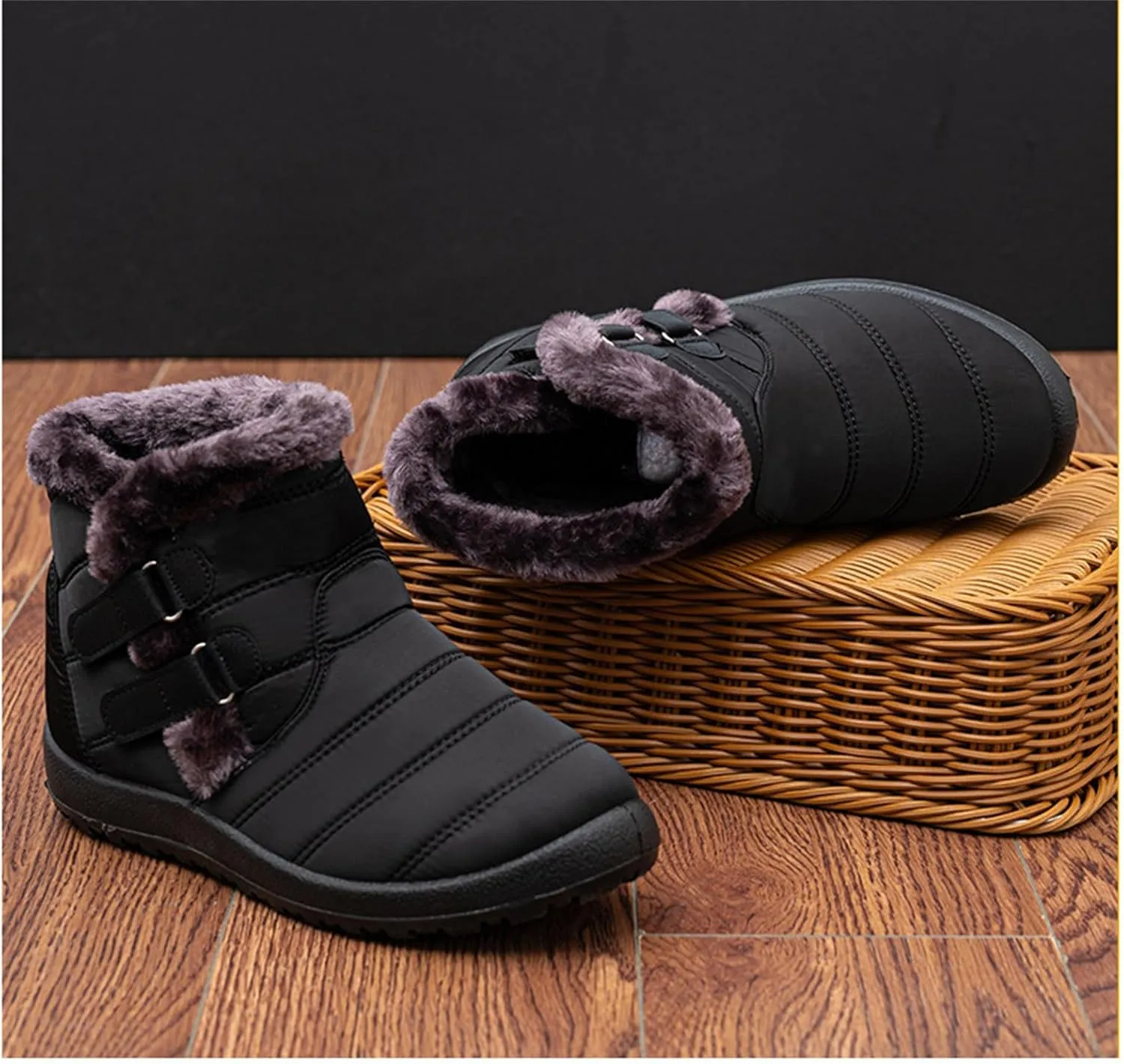 Lausiuoe Winter Boots For Women Waterproof Snow Non Slip Fur Lined Warm Slip On Booties Comfortable Outdoor Shoes