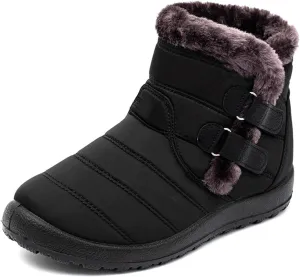 Lausiuoe Winter Boots For Women Waterproof Snow Non Slip Fur Lined Warm Slip On Booties Comfortable Outdoor Shoes