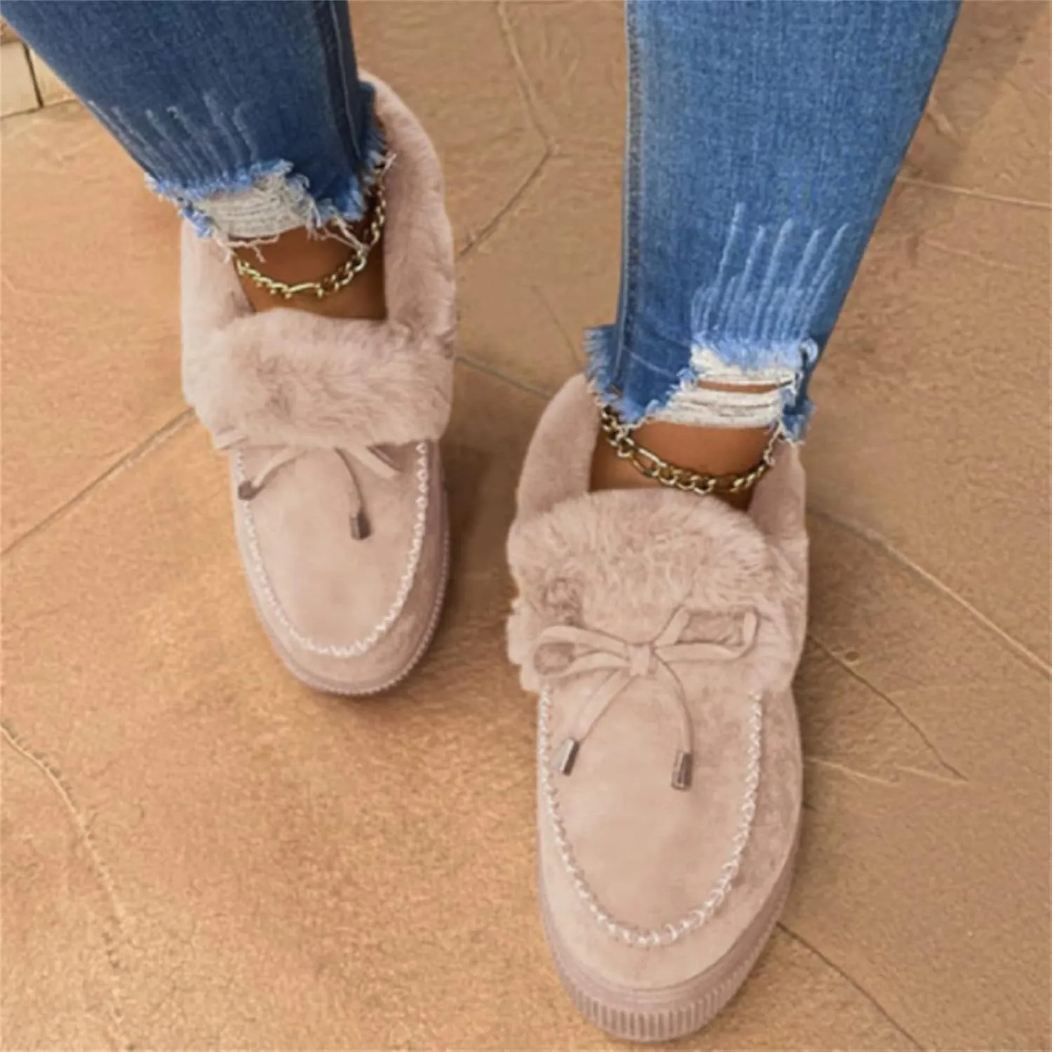 Lausiuoe Winter Fashion Boots For Women 2024 Warm Fur Lined Snow Boots Casual Trendy Comfortable Fuzzy Shoes Ankle Booties
