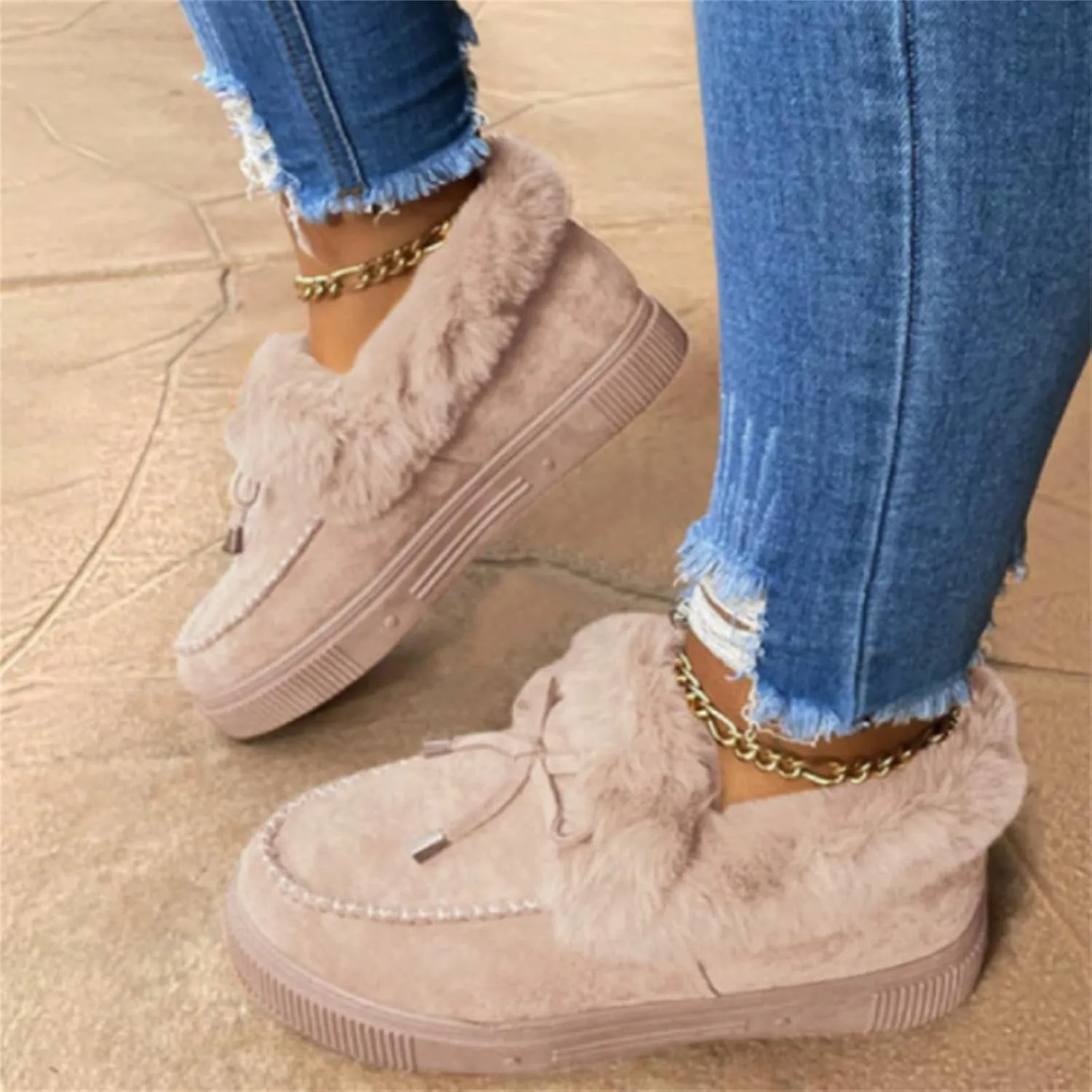 Lausiuoe Winter Fashion Boots For Women 2024 Warm Fur Lined Snow Boots Casual Trendy Comfortable Fuzzy Shoes Ankle Booties