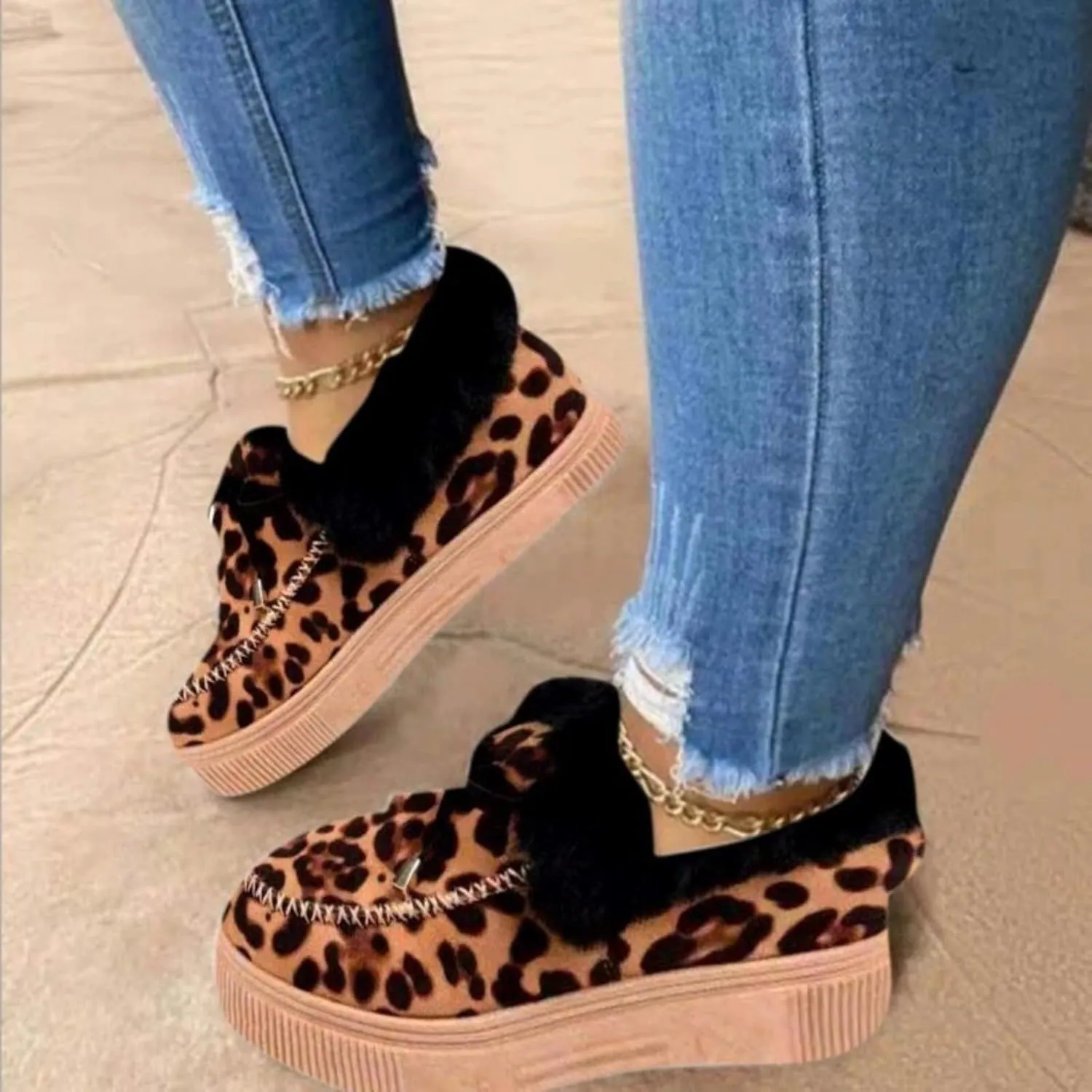 Lausiuoe Winter Fashion Boots For Women 2024 Warm Snow Fuzzy Ankle Booties Flat Cute Silp On Comfortable Casual Loafers Shoes