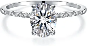 LAVALE Moissanite Rings for Women, 1/1.5/2 CT Oval Cut Moissanite Solitaire Engagement Rings Platinum Gold Plated Sterling Silver Half Eternity Promise Wedding Bands for Her