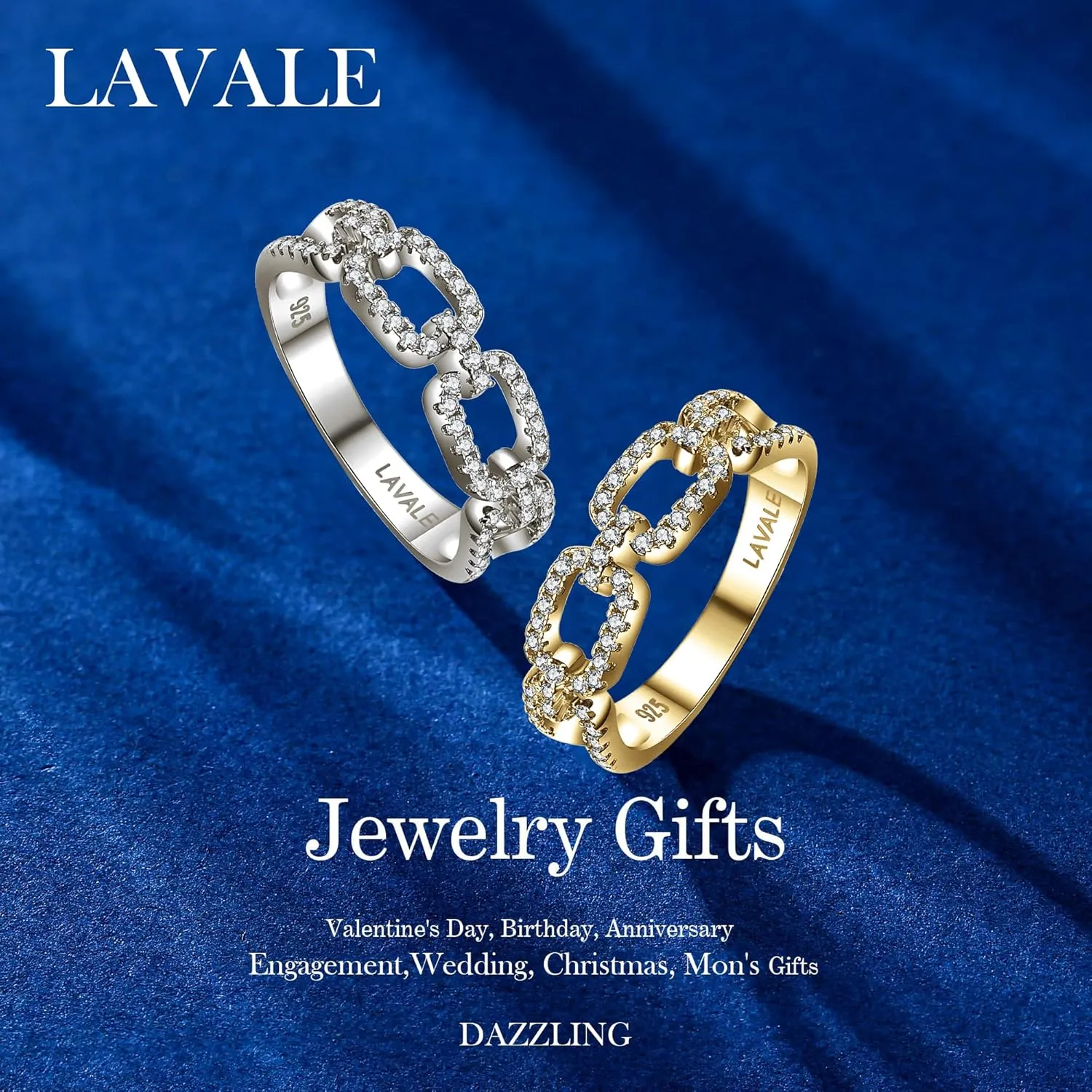 LAVALE Moissanite Wedding Band for Women,Twist Link D Color VVS1 Lab Created Diamond Rings,Half Eternity Stackable Band Ring,S925 Sterling Silver Chain Link Ring