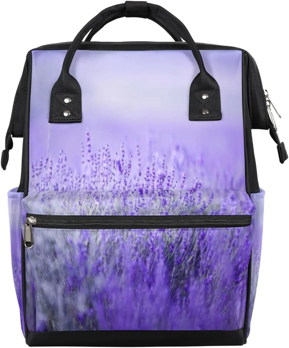 Lavender Field Diaper Bag Tote Large Capacity Waterproof with Adjustable Shoulder Strap and Pram Straps Mommy Bag for Hospital Beach Weekender Travel