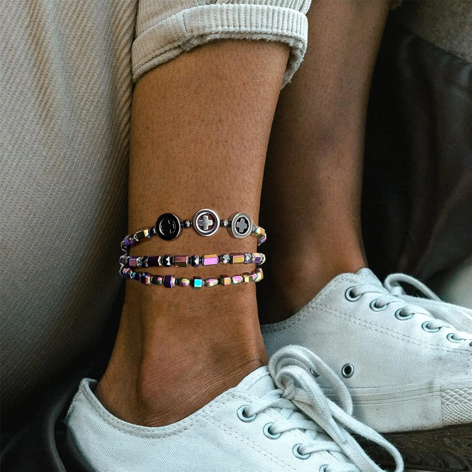 Layered Anklets Women Heart Ankle Bracelet Hematite Charm Beaded Dainty Foot Jewelry for Women and Teen Girls Summer Barefoot Beach Anklet