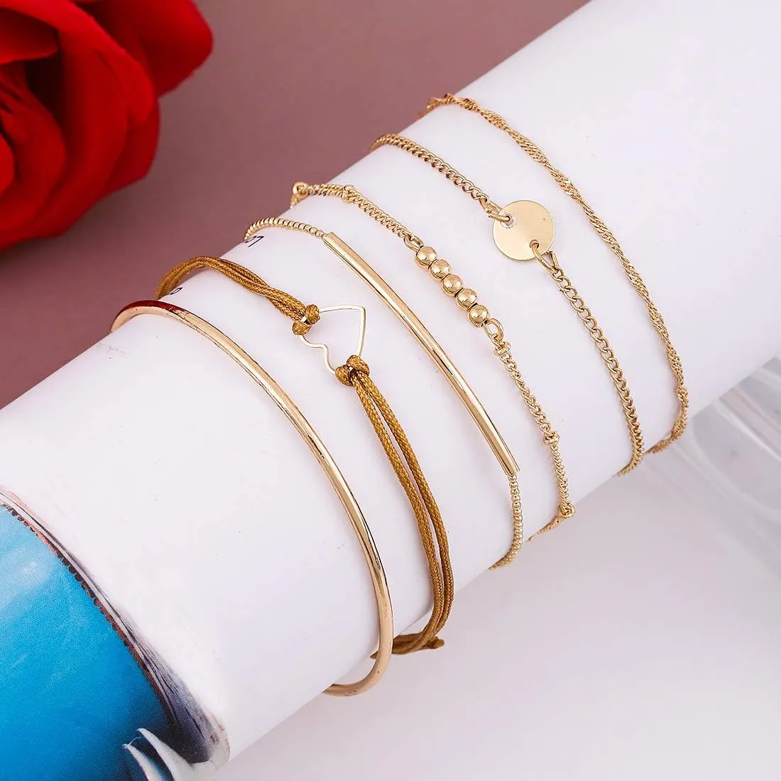 Layered Bracelet Set Assorted Beaded Bracelet Multiple Stackable Wrap Bangle Jewelry Adjustable