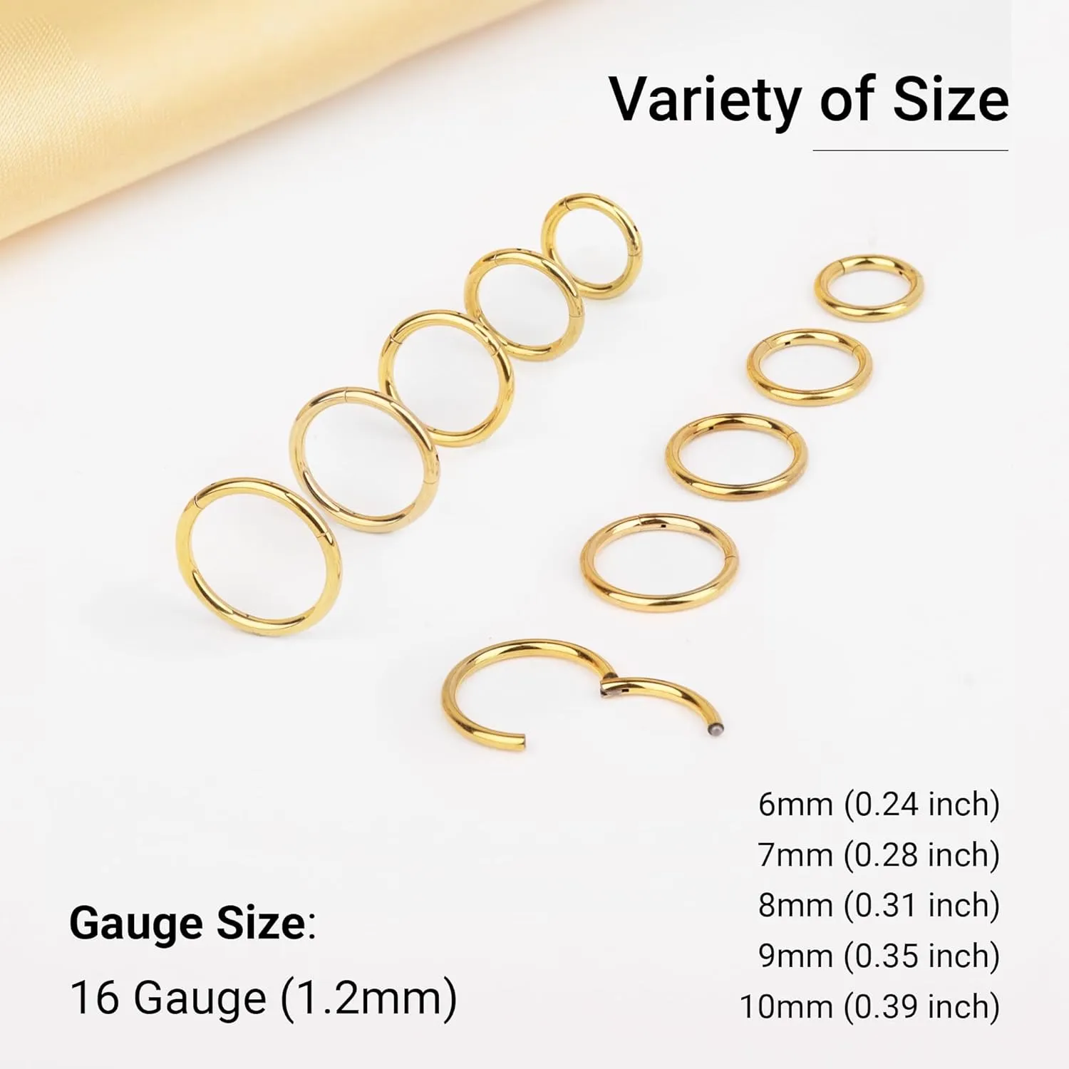 LEE&RO 16G 6MM 7MM 8MM 9MM 10MM Hinged Clicker Septum Rings 16G Nose Hoop Tragus Helix Cartilage Hoop Earrings