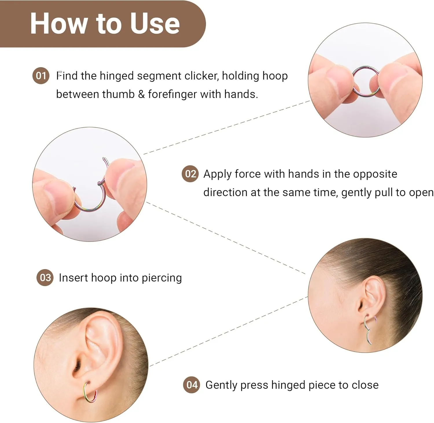 LEE&RO 16G 6MM 7MM 8MM 9MM 10MM Hinged Clicker Septum Rings 16G Nose Hoop Tragus Helix Cartilage Hoop Earrings