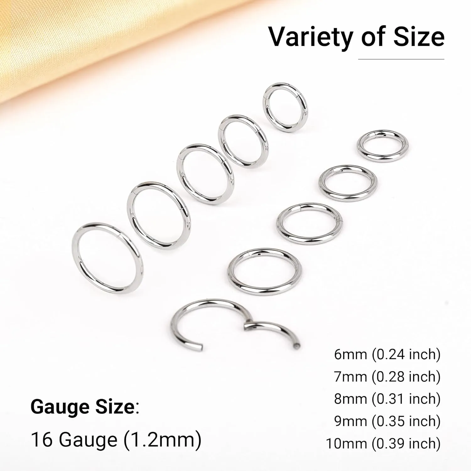 LEE&RO 16G 6MM 7MM 8MM 9MM 10MM Hinged Clicker Septum Rings 16G Nose Hoop Tragus Helix Cartilage Hoop Earrings