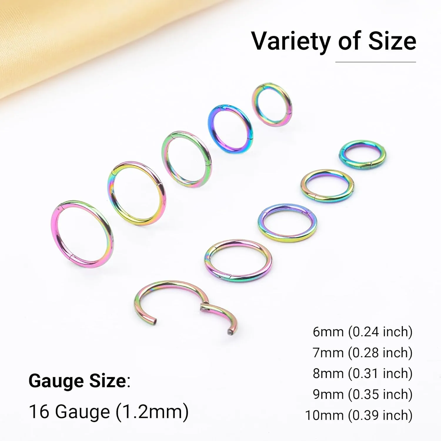 LEE&RO 16G 6MM 7MM 8MM 9MM 10MM Hinged Clicker Septum Rings 16G Nose Hoop Tragus Helix Cartilage Hoop Earrings