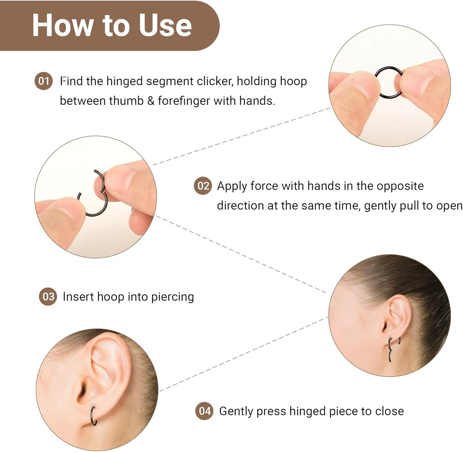 LEE&RO 16G 6MM 7MM 8MM 9MM 10MM Hinged Clicker Septum Rings 16G Nose Hoop Tragus Helix Cartilage Hoop Earrings