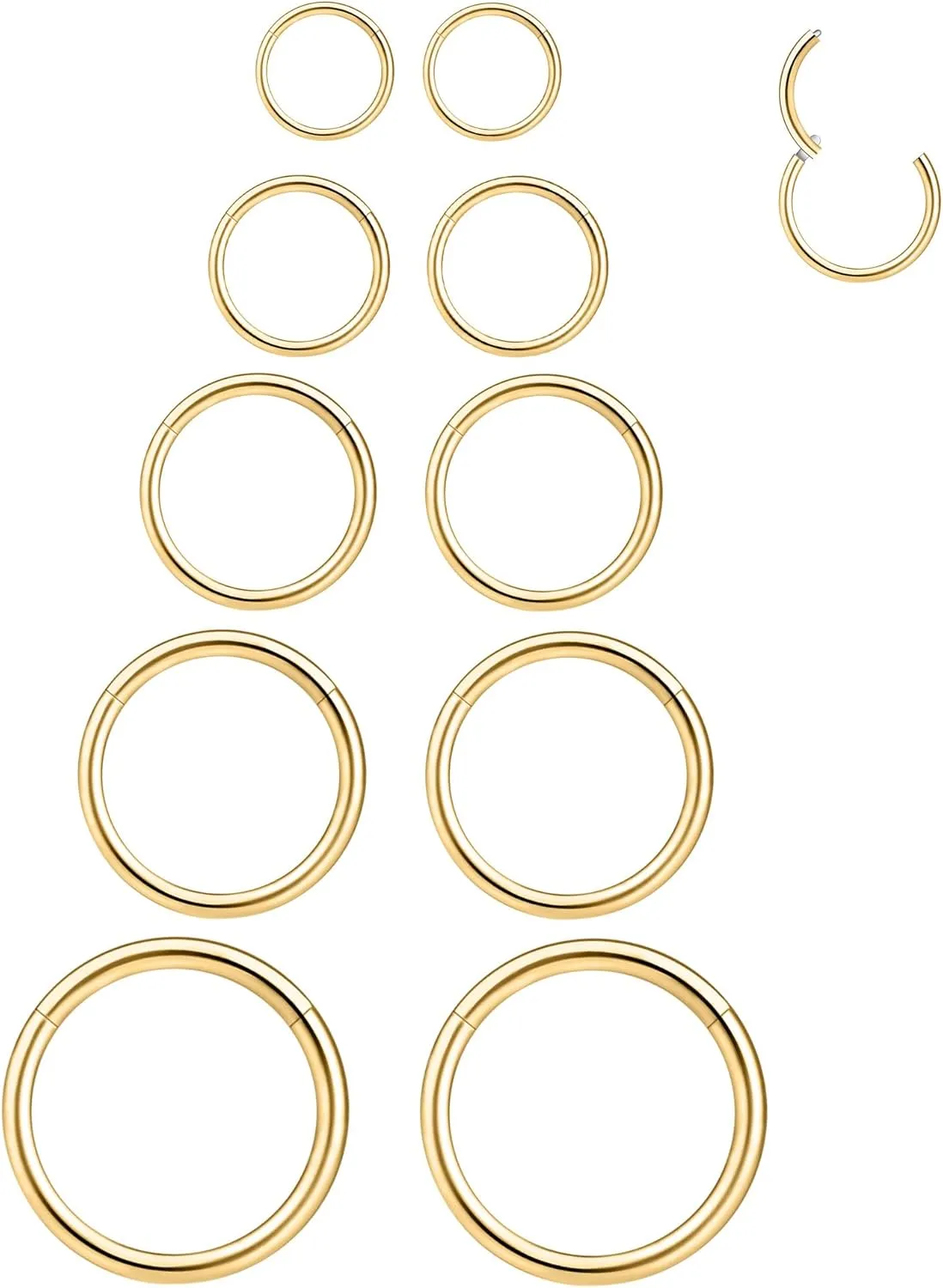 LEE&RO 16G 6MM 7MM 8MM 9MM 10MM Hinged Clicker Septum Rings 16G Nose Hoop Tragus Helix Cartilage Hoop Earrings