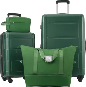 Lightweight 2-Piece Expandable Luggage Set with 20" & 28" Suitcases, Spinner Wheels and Travel Bags, Green