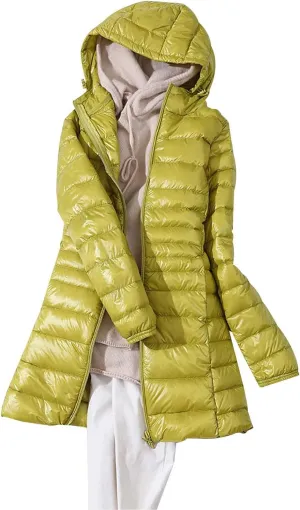 Lightweight Jacket Women Women's Solid Color Mid Length Hooded Down Jacket With Drawstring Slim Fit Womens Black