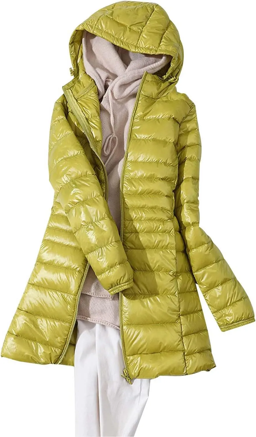 Lightweight Jacket Women Women's Solid Color Mid Length Hooded Down Jacket With Drawstring Slim Fit Womens Black