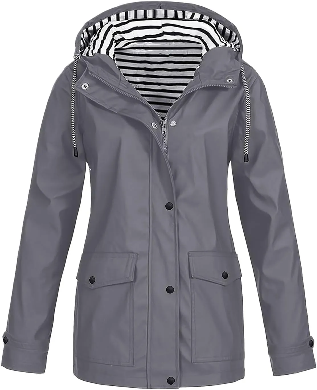 Lightweight Rain Coat Womens Waterproof Zip Up Active Outdoor Rain Jacket Summer Fall Raincoat Hooded Windbreaker