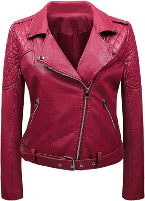 Lmdudan Womens Faux Leather Jackets 2023 Fashion Lapel Collar Motorcycle Coats Zip Up Long Sleeve Outwear with Pockets