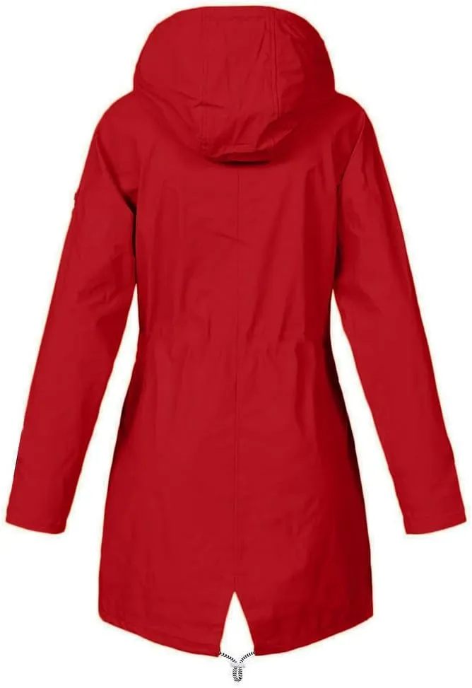 Long Hooded Raincoat Women Waterproof Long Hooded Trench Coat Fleece Lined Windbreaker Climbing Travel Outdoor Jacket