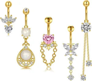 Longita Belly Button Ring Dangle Belly Button Rings Dangling Belly Button Rings Clicker Belly Button Ring Surgical Steel Rose Gold Belly Rings Belly Piercing Jewelry Navel Rings for Women