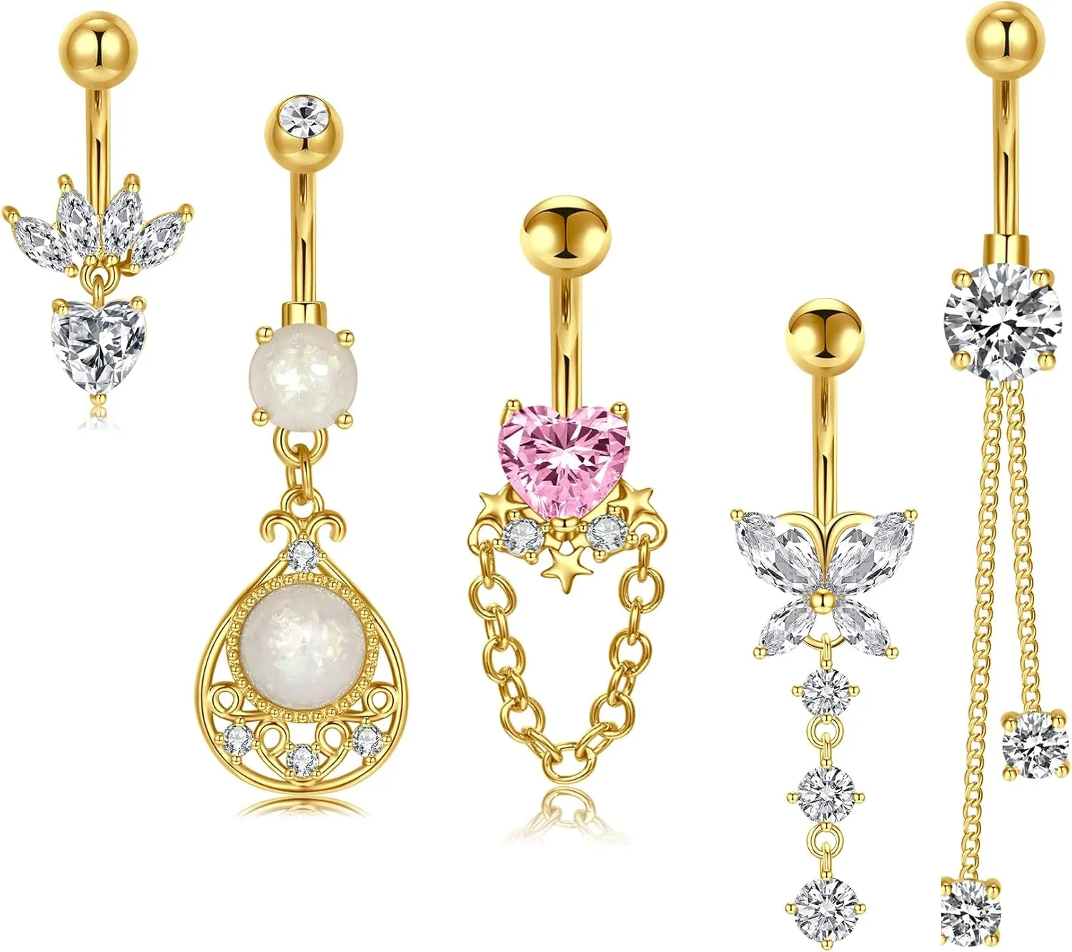 Longita Belly Button Ring Dangle Belly Button Rings Dangling Belly Button Rings Clicker Belly Button Ring Surgical Steel Rose Gold Belly Rings Belly Piercing Jewelry Navel Rings for Women